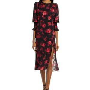 Chelsea28 Red Rose Burnout Texture Floral Midi Dress, Size S